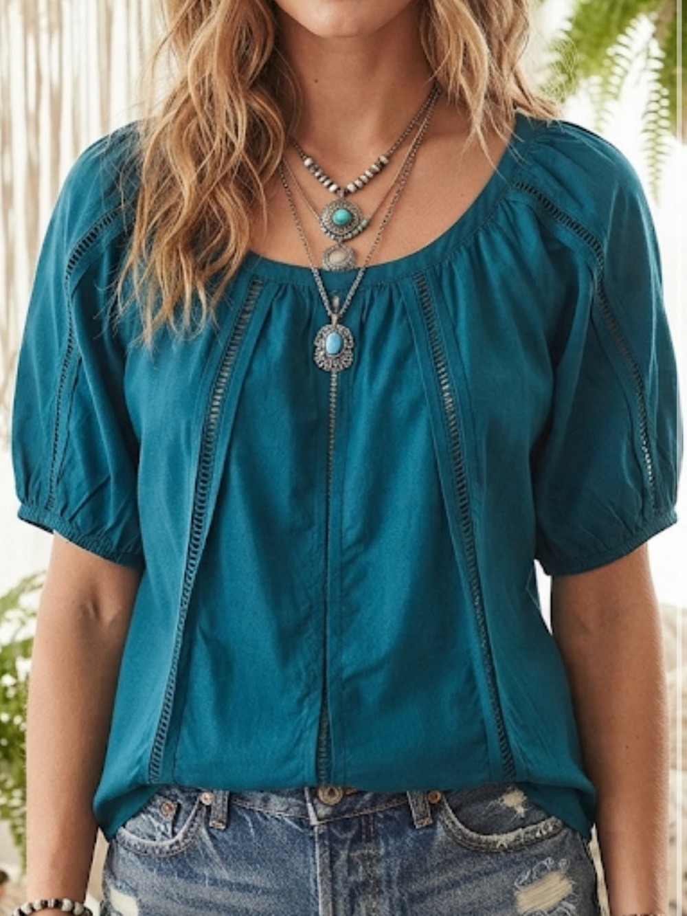 LOFT Turquoise Cutout Raglan Sleeve Blouse Medium
